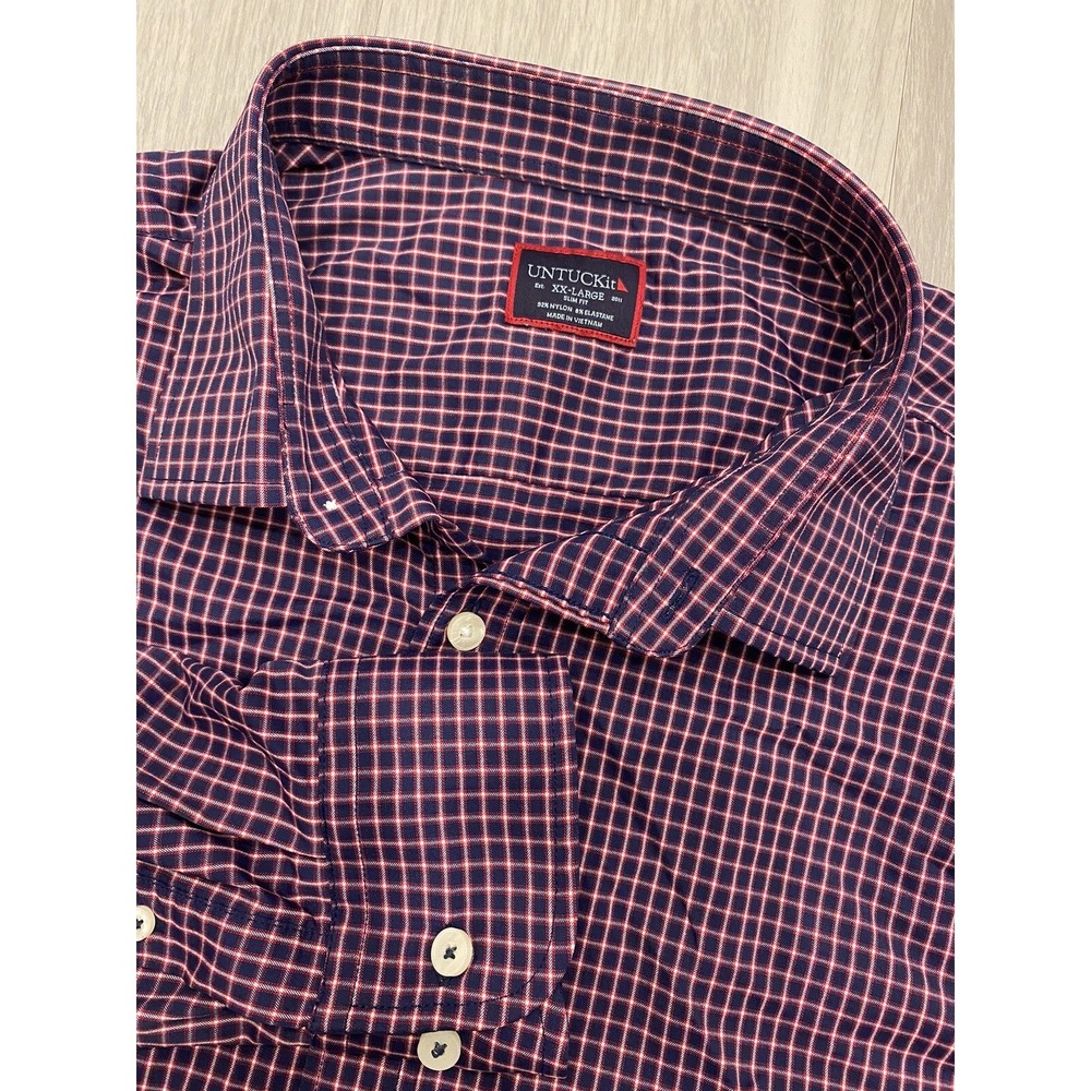 NWT UNTUCKit Mens Red Plaid Long Sleeve Performance Button Up Shirt Size XXL 2XL - Picture 3 of 8